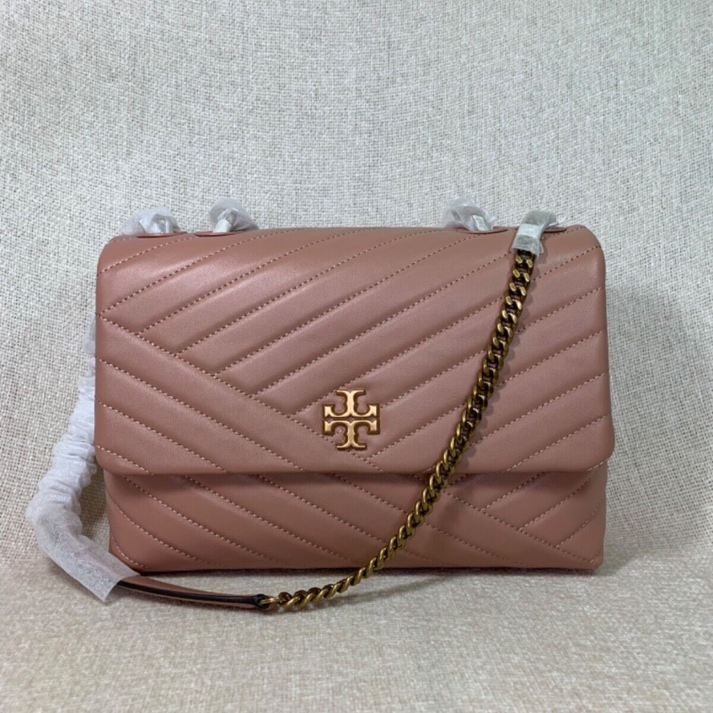 Tory Burch Kira Chevron Meadowsweet Leather/Rolled Gold Shoulder Bag